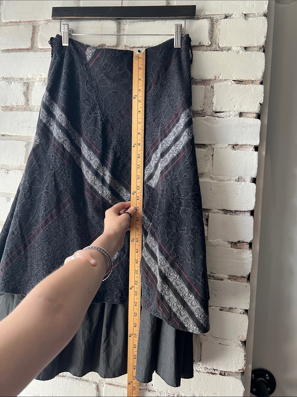 Tricotto Black A-Line Skirt with Gray Stripe and Red Pinstripe Accents - Picture 3 of 6
